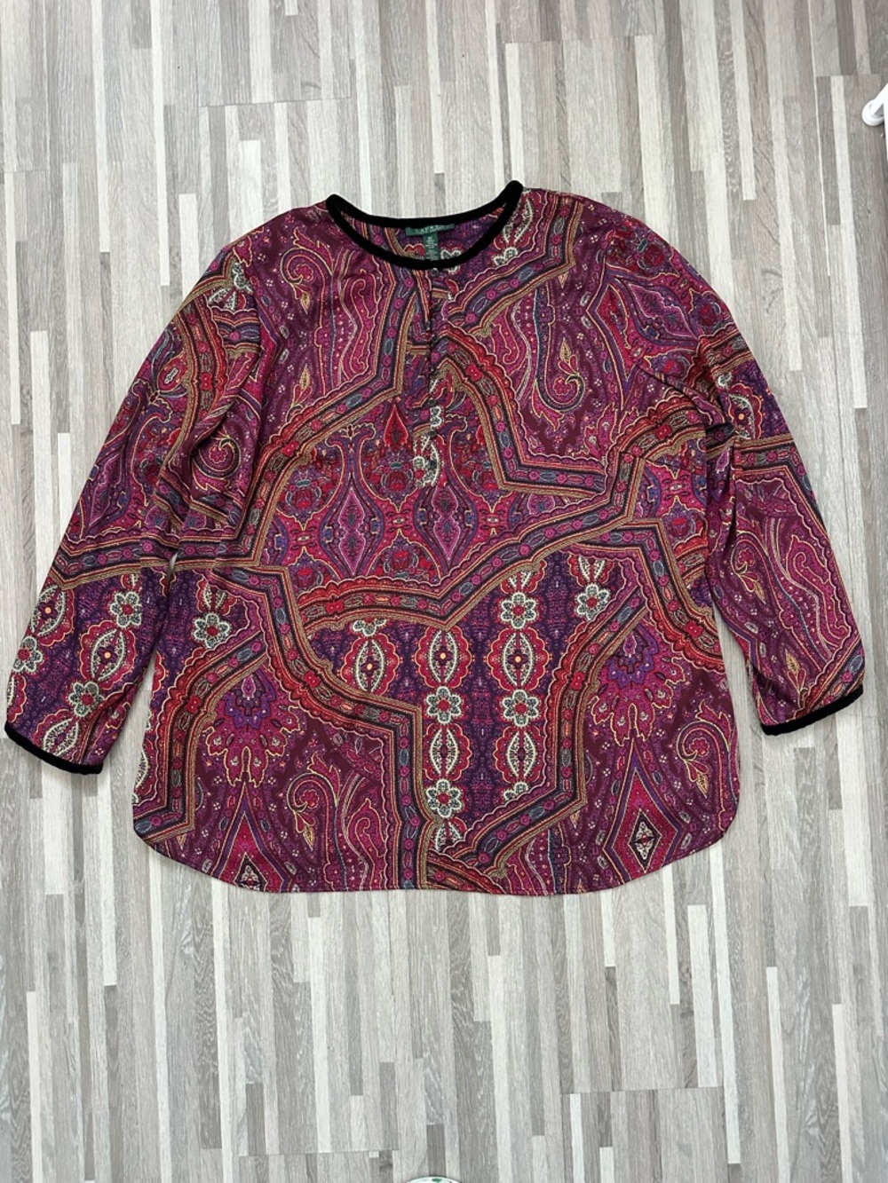 Lauren Ralph Lauren Paisley-Print Tunic Blouse with Velvet Collar, Size 2X